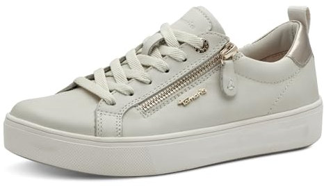 Tamaris Comfort Damen Sneaker flach mit Reißverschluss Freizeit, Cremefarben (Offwhite Nappa), 39 EU