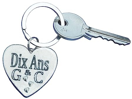 Porte-Clés en Étain avec Gravure Personnalisée pour les Dix Ans de Mariage