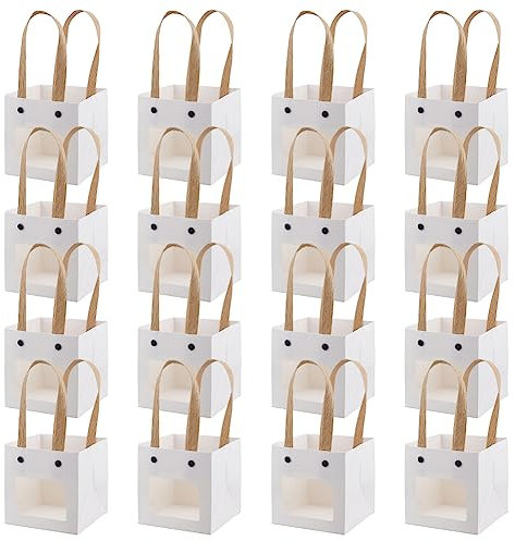 BENECREAT 16 Confezione di Sacchetti di Carta Kraft Bianchi con Finestra Trasparente, Sacchetto Regalo Expressions da 20x10x10 cm con Manici per Il Compleanno, Matrimonio,Anniversario
