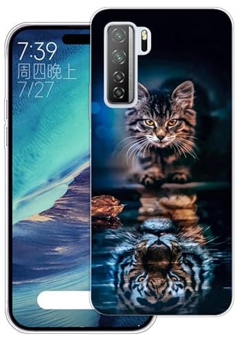WUACYEAMING Carcasa para Móvil Compatible con Huawei P40 Lite 5G Ultrafina Delgado Cover Transparente TPU Silicona Antigolpes Anti-arañazos Bumper Caso para Case-(Gato Tigre)