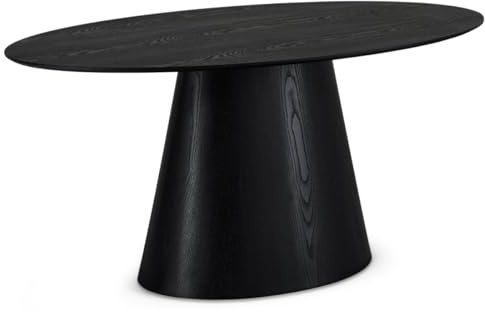 Furnhouse Tango Ovaler Esstisch 160x90 cm Eichenfurnier Schwarz | Mittelfuß – Skandinavisches Design für 6 Personen