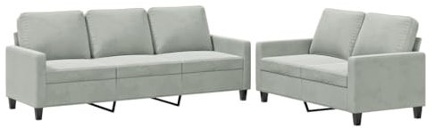 vidaXL Ensemble de Canapés avec Coussins 2 pcs, Canapés avec Accoudoirs, Ensemble de Meubles, Mobilier de Salon, Moderne, Gris Clair Velours