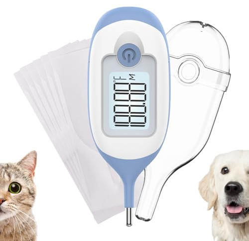Thermomètre pour animaux de compagnie, sonde courte, confortable, flexible, mesure 10 secondes, thermomètre rectal pour chiens et chats, 30 couvercles de sonde inclus