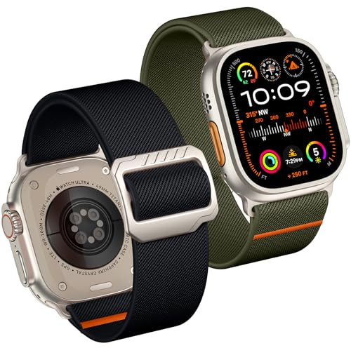 Mastten 2 Piezas Correas Sport Solo Loop Compatible con Apple Watch Ultra/Ultra 2 49mm 45mm 44mm 42mm, Pulseras de Repuesto Ajustable de Nailon Elástico para iWatch Ultra SE Series 9 8 7 6 5 4 3 2 1