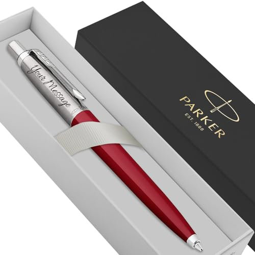 Parker Jotter Ballpoint personalised parker pen engraved In Classy Gift Box Ideal Anniversary, Birthday or Fathers Day Gift Perfect For Men & Women Engraved Parker Pen With Laser Engraving (Red)