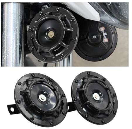 CGEAMDY 2 Stück 12v Autohupe Bausatz, Motorradhupe Hoch- Und Tiefton Mit Bügellautsprecher, Autohupe Superlaut Hoch Tiefton Metall Zwillingshupe Kit(Schwarz)