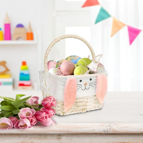 Wickerfield Easter Basket Wicker Basket with Handle for Easter Egg Hunt Kids Children Party Flower Craft Gift (Blue Plaid)