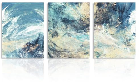 Dazzlewall Moderne Abstrakte Kunstdrucke Poster Ozean Himmel Drucke, Hellblau Gold Wandbilder für Schlafzimmer Wohnzimmer Dekor 30X40 cm Ohne Rahmen 3er Set