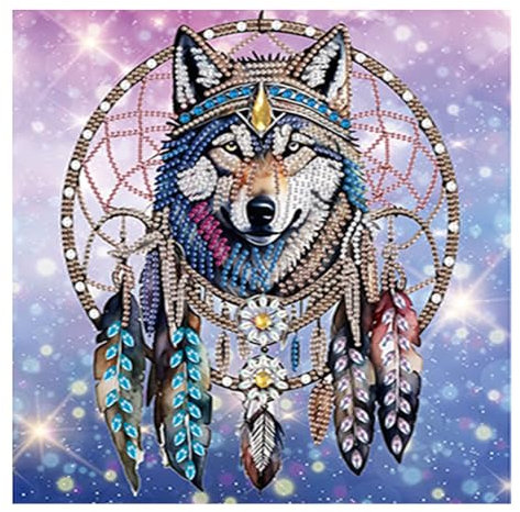 DCIDBEI Diamond Painting Special 30x30cm 5D Diamond Painting Erwachsene Wolf Diamond Painting Traumfänger Malen nach Zahlen Traumfänger Stickbilder Erwachsene Traumfänger Diamant Painting Wolf Tiere