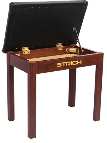 STRICH Piano Stool with Storage, Solid Wood Keyboard Bench Piano Bookcase Stool Chair Seat with Padded Cushion, Walnut Color