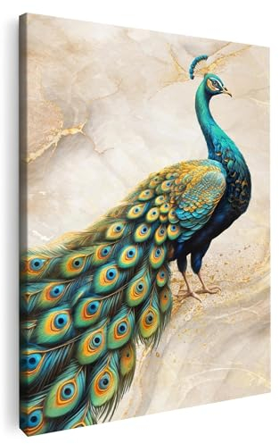 Artmazing | Pfau Bild Bunt | S-Art Bilder Modern | Leinwandbild XXL für Wohnzimmer | Wandbild Deko | Buntes Poster für Wand