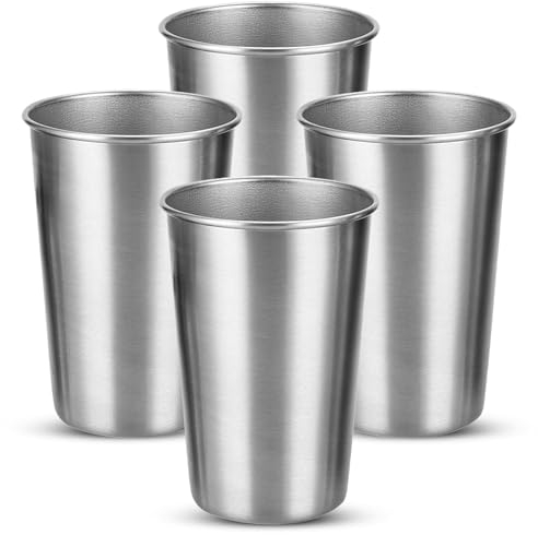 Bncxdc Stainless Steel Tumbler, 4pcs Reusable Metal Beer Cups, BPA Free Mug Stackable Metal Cup, for Camping, Picnic, Home, Kids and Adults, 17oz/500ml, Silver