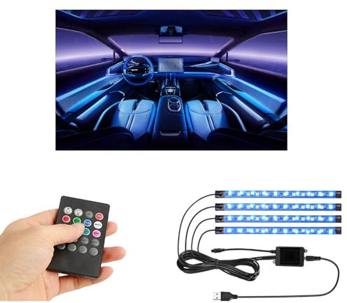 8 Colors 48 Lamp Beads LED Lights for Car, USB Car LED Lights, RGB Voice Activated Car Interior Lights with Remote Control for Car Interior Accessories