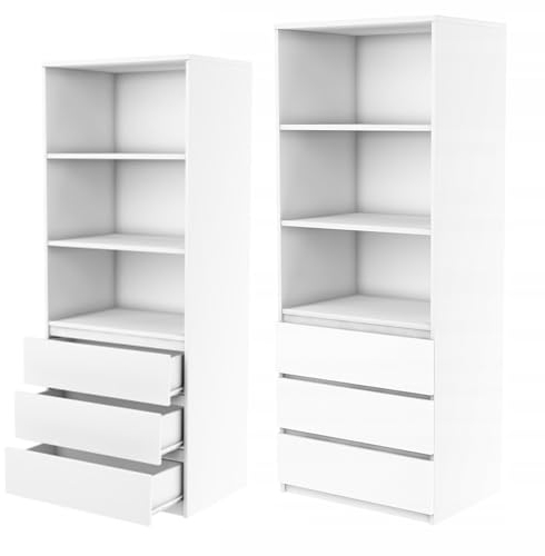 roe furniture Kleiderschrank Schrank mit Regalen und Schubladen - Flurgarderobe - Garderobe - Schrank Schlafzimmer - Garderobenschrank - Weiß - 74 cm Breite