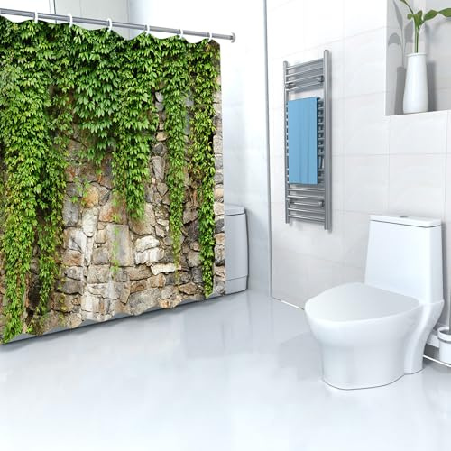 FAIRYGATE Bathroom Curtains Window Shower Curtain Garden View for Wet Room Extra Long Outdoor Scene Wood Fence Bathroom Curtains Anti Mould Proof 180 x 180 cm Waterproof with Hooks Eyelets B8715