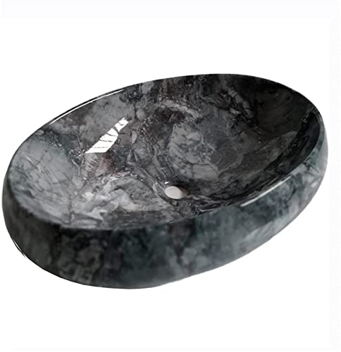 ROLTIN 60CM Lavabo Lavabo De Salle De Bain en Céramique Rétro,Unité De Lavabo De Comptoir Lavabo Ovale,Lavabo De Salle De Bain Lavabo Européen Noir pour Salle De Bain Et Toilettes