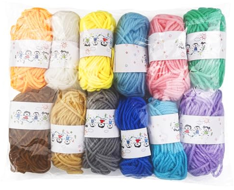 Dunkwckore 12 Colori Gomitoli Cotone per Uncinetto, 10g/20m Lana per Uncinetto Filo Filato Crochet Yarn, Filati Acrylico per Lavori a Maglia Gomitolo Progetti Bricolage a Mano per Pon Coperta Guanti