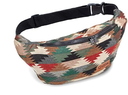Leon Gürteltasche Bauchtasche Hüfttasche 100% Baumwolle Fanny Pack Belly Belt Moon Bag Bumbag Boho Hippie Tribal Damen Herren (GT_Boho_007)