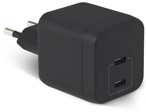Amazon Basics USB-C-Wandladegerät mit Nano-GaN-Technologie und Schnellladefunktion, 35W, 2 Anschlüsse für Tablets/Telefone, Schwarz
