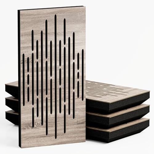 4er-Pack – Schmaler schallabsorbierender Akustik-Diffusionspanel | 50x25cm | Diffusion – Reflexion – Schalldämmung | Modell – Dicke – Farbe: [WAVE - 53mm | Sonoma]