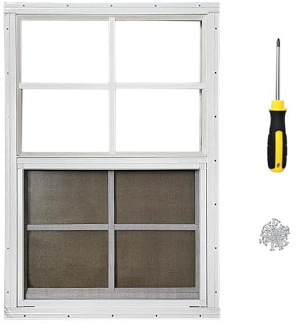 Hryan Fenêtre d'abri de jardin 30,5 x 45,7 cm pour poulailler, cabane de jeu et mobil-home, fenêtres blanches pour abris de jardin, mobil-home, garage et serre