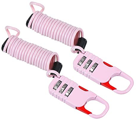 PATIKIL 2 Pack 3 Digit Combination Lock, Helmet Padlock Cable Lock Gym Locker Lock with 1.64Ft Flexible Security Steel Lock Wire for Bike Locker Travel Luggage, Pink