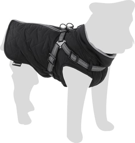 Hundemantel Winter - Flamingo Duker Schwarz 40cm – wasserdicht, reflektierend, verstellbares Geschirr, Fleecefutter