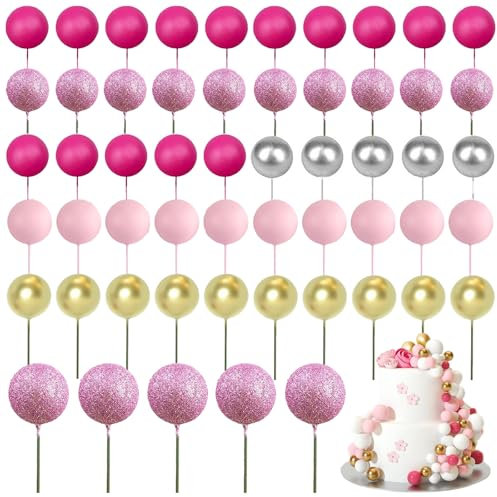 Pink Cake Decorations: 55 PCS Mini Balls and Toppers for Girl’s Baby Shower and Birthday Party, Princess Theme