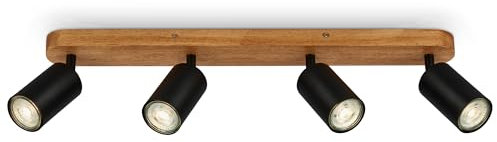 B.K.Licht - Deckenlampe schwenkbar, GU10 Fassung, max. 9 W, Deckenleuchte, Lampe, Wohnzimmerlampe, Schlafzimmerlampe, Küchenlampe, Deckenstrahler, Deckenbeleuchtung, 55 cm, Schwarz-Holz