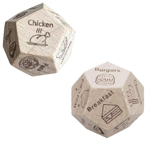 IKOPFLN Set di Dadi Decisionali in Legno, Gioco di Dadi con 12 Cibi Diversi per Decidere Cosa Mangiare, Gioco per Tempo Libero e Attività, Divertente Cubo per Cucinare e Scegliere Pasti