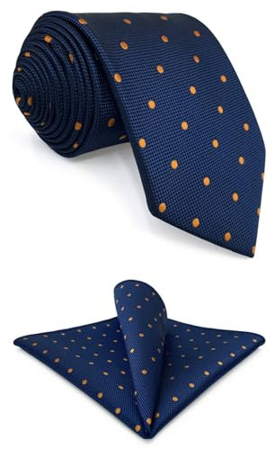S&W SHLAX&WING Set de Corbata y Pañuelo de Bolsillo Azul Marino con Puntos Naranja para Hombre 147cm