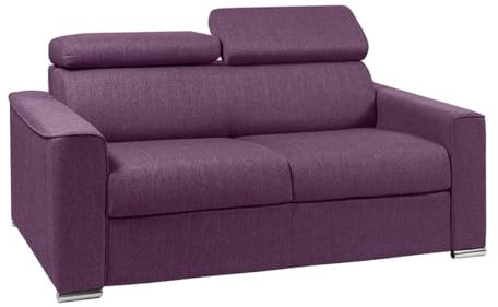 Vente-unique-Divano letto 2 posti ribalta memory foam - Posto letto:120cm Materasso:18cm Tessuto Viola - VIZIR