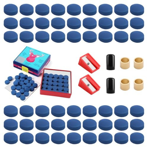 58PCS Snooker Cue Trim Kit, 10mm/9mm Leather Cue Tips, 2PCS Pool Cue Tip Sander, 4PCS Cue Tip Trimmer, Rubber Snooker Tips, 2PCS Cue Tip Ferrules Replacement Billiard Cue Repair Tool with Storage Box
