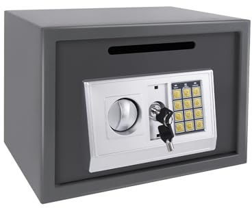 Safes for Home, 16L Steel Safe Box, 35x25x25cm Cash Box with Key and Digital Keypad Lock, Fireproof and Waterproof Household Small Safes for Document, Passport, Cash, Collectibles, Jewelry Wall Safe