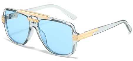 YAMEIZE Retro Pilot Metall Design Sonnenbrille- für Damen Herren Vintage Doppel Brücke Sonnenbrille UV400 Schutz Quadratischer Schatten Fahren