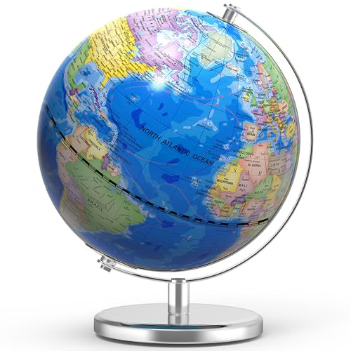 Dexyino 13 Inch Large World Globe for Adult, Educational Globe for Children, Colorful HD World Map Details for Kids Learning, Illuminated Globes Lamp for Kids Gift and Bedroom Office Decor