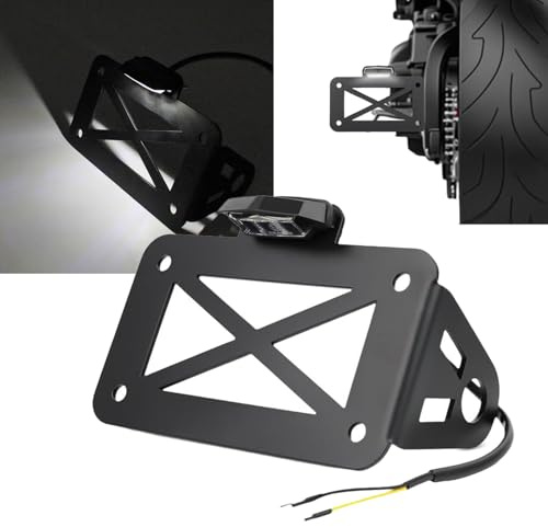 Kennzeichenhalter Motorrad, Universal Metall Motorrad Seitenmontage Kennzeichenhalter mit Beleuchtung für Die Meisten Motorräder Sportfahrräder Kreuzer Usw 17.8x12x7.5cm Schwarz