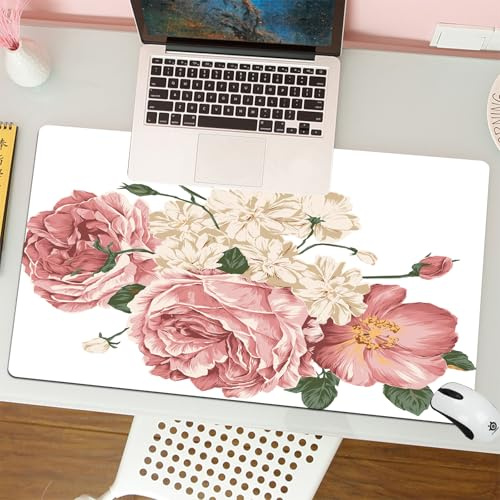 QRFASFZO Tapis de Souris Gaming - 30x80 cm - Tapis de Souris Esports - Ne Glisse jamais - Couverture complète du Bureau - Rose, Corsage Rose Vintage Antique sur Fond Grunge Ancien Romantique primav,