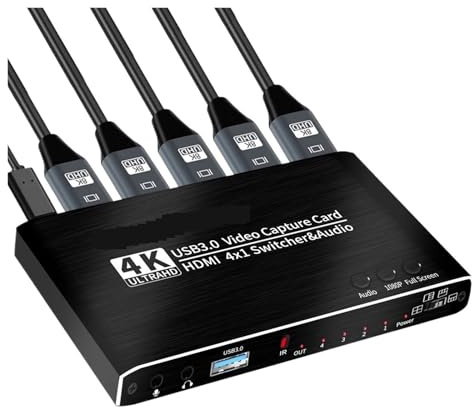 4-Port 4K Video Capture Card USB 3.0-kompatibler Grabber Recorder Seamless Switch for die Aufnahme von Live-Streaming Nahtlose Umschaltung