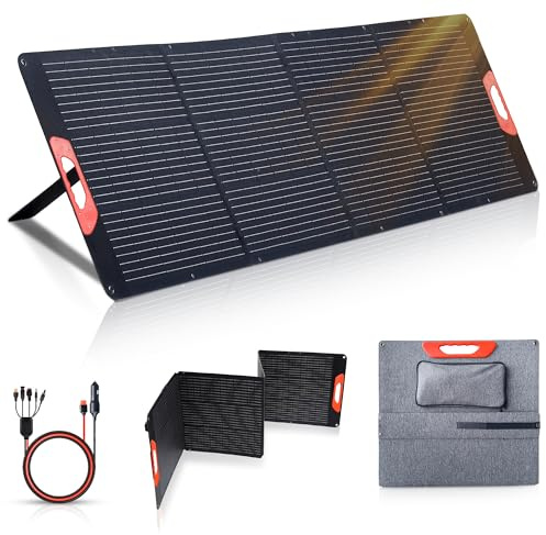 Panneau solaire pliable 200 W pour centrales électriques - Chargeur solaire portable étanche avec USB et kit multi-connecteurs - Panneaux solaires d'extérieur