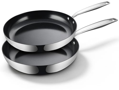 Be Living Edelstahl Pfannenset 2-teilig, Bratpfanne 24 & 28 cm, Non Stick Keramik Antihaftbeschichtung, Induktion Pfanne, Ohne ptfe und pfoa, Schwarz