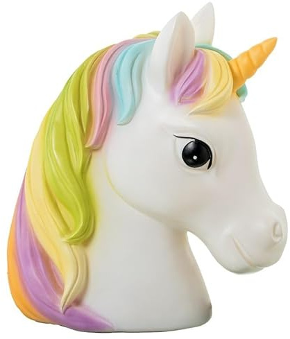 DRW Tischlampe Einhorn aus Polyresin, Weiß, Schwarz und Grün, 24 x 22 x 14 cm