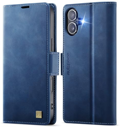 Teeirllim Hülle für iPhone 16 Handyhülle, RFID-Blockierung, Premium PU Leder, Kartenfach Klappbar Tasche Flip Case, Klapphülle Schutzhülle für iPhone 16, Blau