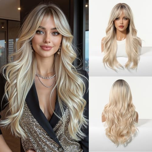 Esmee Lang Gewellt Blond-Ombre Synthetische Perücke mit Pony für Damen