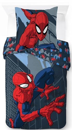 Jay Franco Marvel Spiderman Bettwäsche-Set – Superweiche Kinder-Bettwäsche mit Kissenbezug, NUR BETTBEZUG (Füllung Nicht enthalten), Dunkelblau, 2-teilig Einzelbett