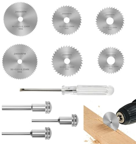 Stalora 10 mini dischi per sega circolare per Dremel, 3 chiodi + cacciavite, HSS, accessori legno metallo taglio trapano multifunzione sega a troncatura di ricambio elettrico vetro e calcestruzzo
