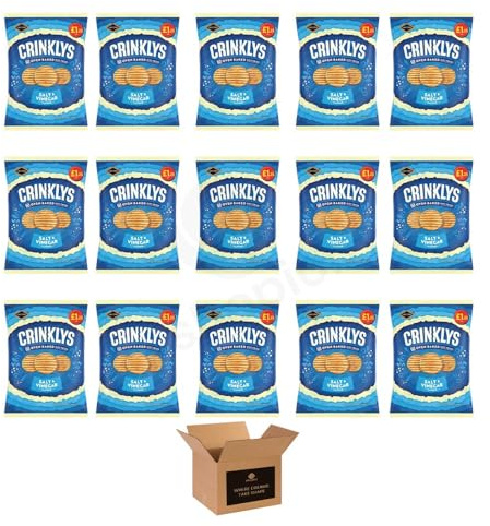 Shopior Mini Crinklys Cheese Grab Bag - Crunchy Biscuits, Classic British, Lunchbox Snacks, Party Food, Oven Baked Cheesy Crackers (Jacob’s Crinklys Salt & Vinegar 90g x 15Pack)
