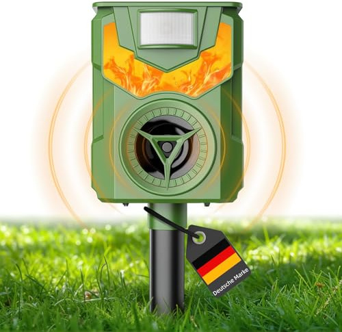 Katzenschreck, Maulwurf Vertreiber, Solar Katzenschreck für Garten, Ultraschall Katzenabwehr mit Flammenlicht, IP44 Wasserdicht Marderschreck Wirksam gegen Katzen, Hunde, Vögel, Füchse, Ratten