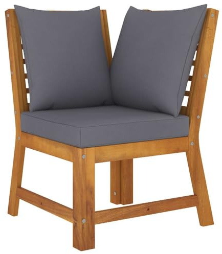 HFXHIJXQ Ecksofa Modul Akazienholz 60,5x60,5x81 cm wetterfeste Gartenlounge mit dunkelgrauen Polstern Robustes Massivholz Kleines Loungesofa für Balkon Terrasse Garten