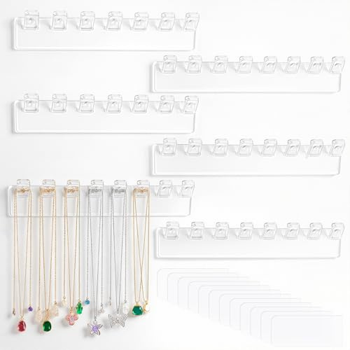 Notoke 3-Pack Acrylic Necklace Holder - Wall Necklace Organizer Hanging Jewelry Organizer with 8 Hooks for Necklaces, Bracelets, Rings and Bangles Display Hangers